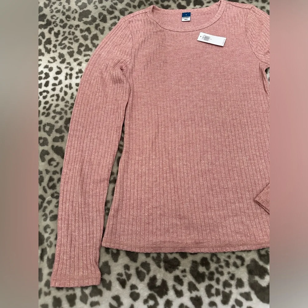 Old Navy Long Sleeve Rib-Knit Metallic T-shirt Top in Woodrose Pink Size Small - Picture 7 of 14
